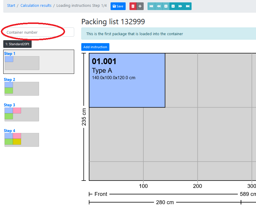 Input mask for entering the container number