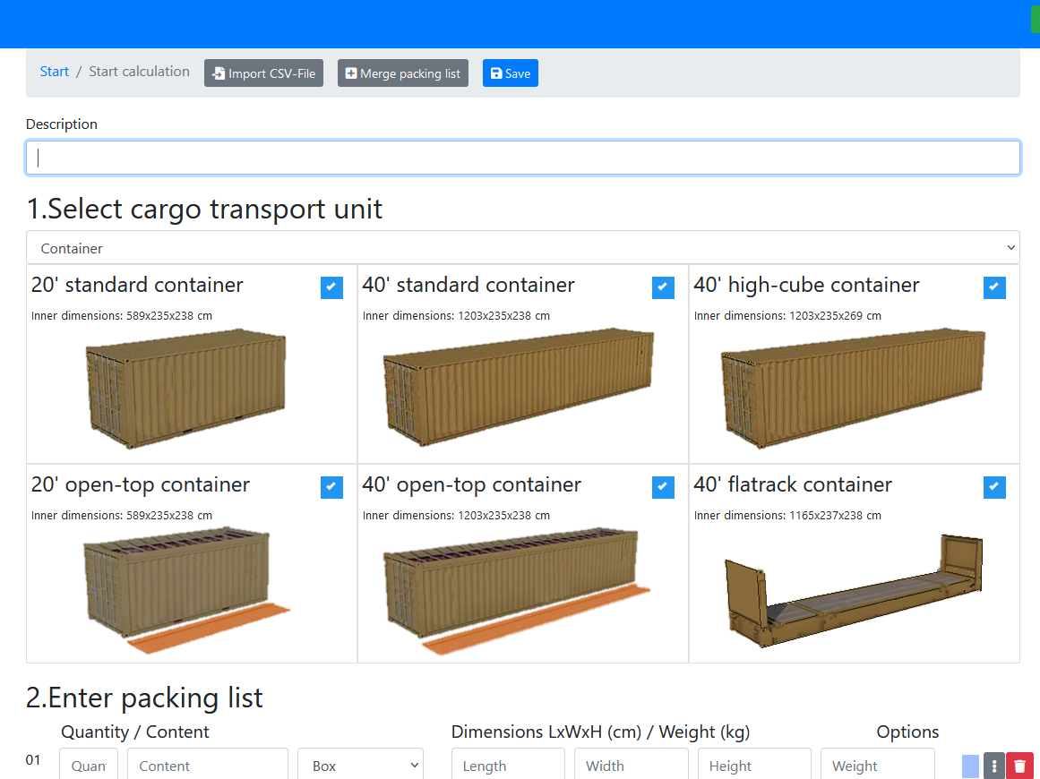 Container selection with flat rack container
