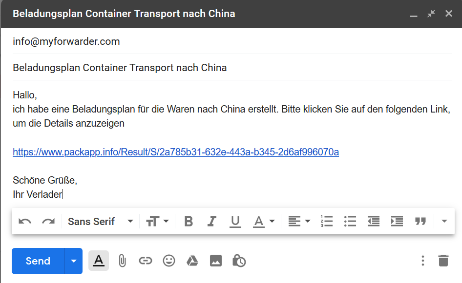 Teilen: E-Mail mit Link zu Beladungsmuster